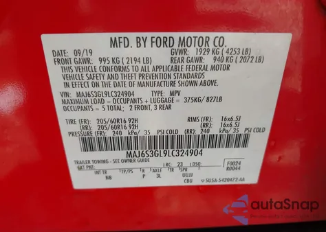 2020 Ford Ecosport Se z USA, uszkodzony, nr VIN MAJ6S3GL9LC324904